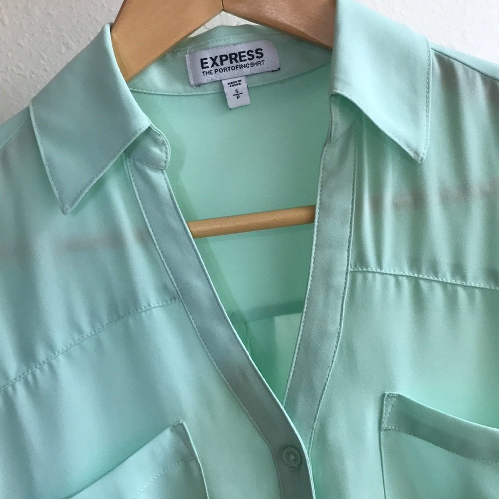 EXPRESS Portofino Button Down Shirt Blouse Mint